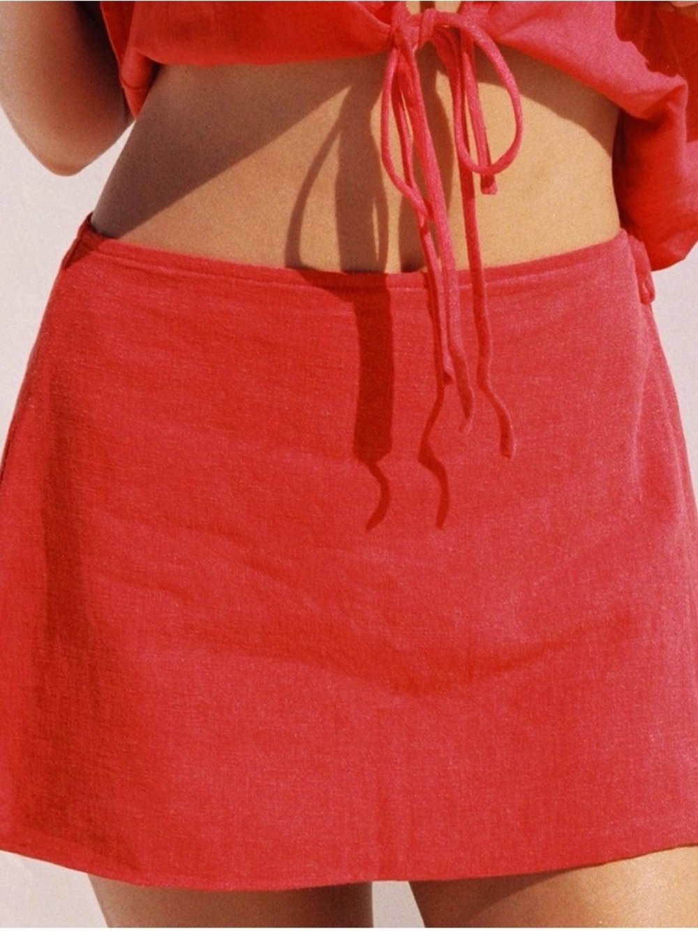 Princess Polly Gulliver Red Linen Blend Tie Side Mini Skort US 4